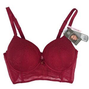 New Daisy Fuentes Full Figure Lace Overlay Push Up Bra 40D Red Sexy Lingerie